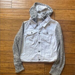 Free People White and Gray Hooded Jacket